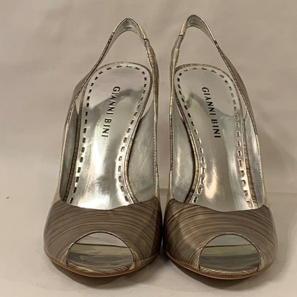Gianni Bini - Silver Gray high heels shoes. Open toe and sling back. S7.5 - Picture 1 of 10